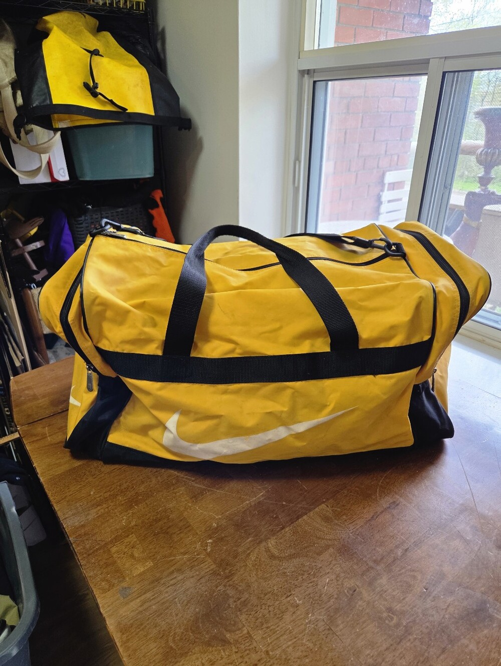 Vintage 90s Nike Swoosh Duffle Bag - Yellow/Black - Medium 23" Gym Bag